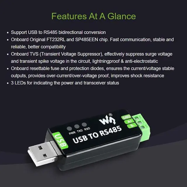 Alt view image 11 of 14 - Waveshare USB to RS485 Converter with Protection Circuits Compatible with TVs