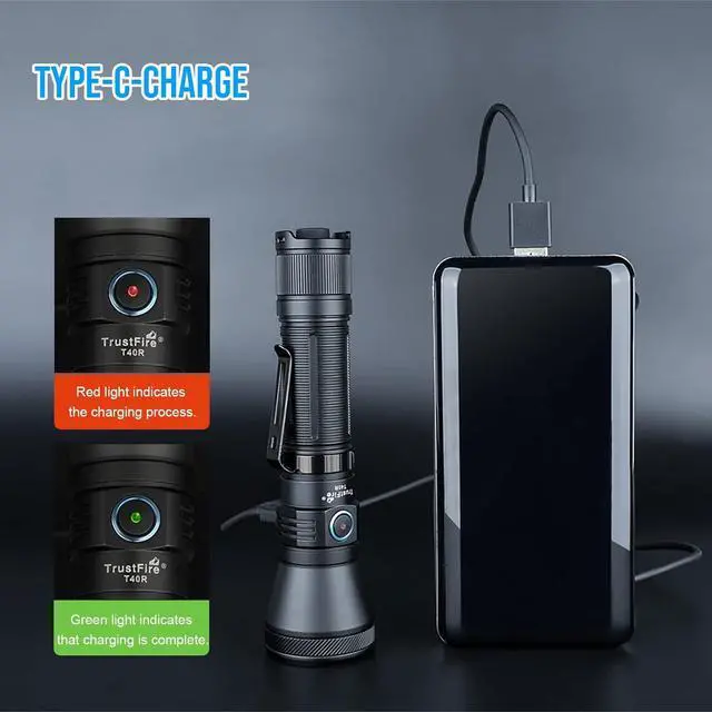 Alt view image 14 of 14 - T40R Tactical Flashlights 1800 Lumen Flashlights High Lumens 550 Meter Beam Reach Rechargeable Flashlights Ip68 LED Flashlight 6 Modes Dual Switch Flashlights