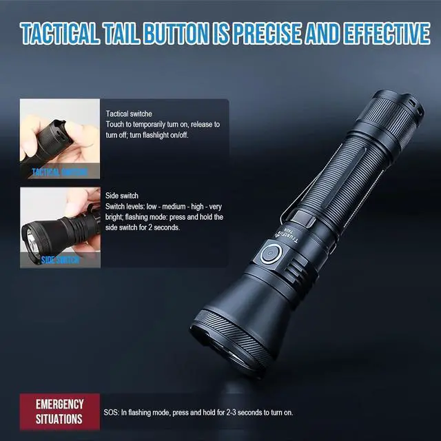 Alt view image 13 of 14 - T40R Tactical Flashlights 1800 Lumen Flashlights High Lumens 550 Meter Beam Reach Rechargeable Flashlights Ip68 LED Flashlight 6 Modes Dual Switch Flashlights
