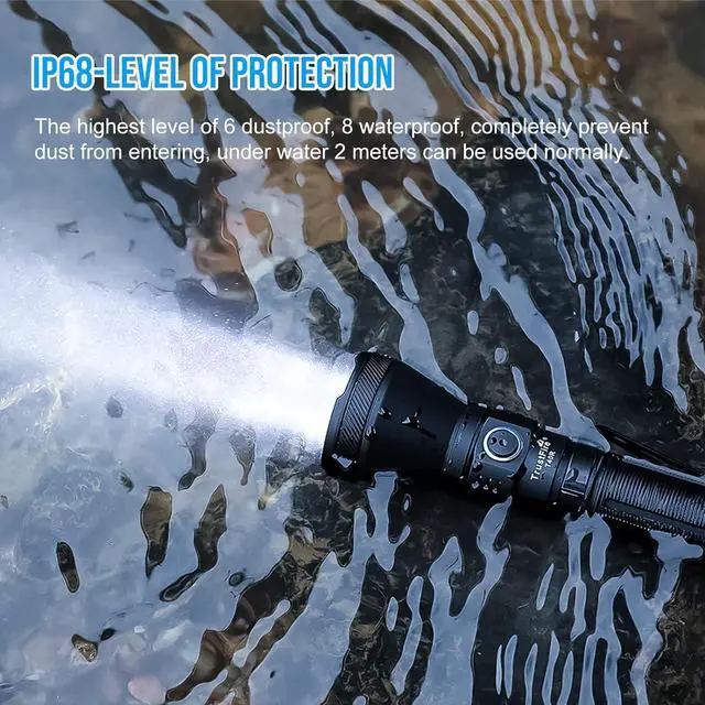 Alt view image 11 of 14 - T40R Tactical Flashlights 1800 Lumen Flashlights High Lumens 550 Meter Beam Reach Rechargeable Flashlights Ip68 LED Flashlight 6 Modes Dual Switch Flashlights