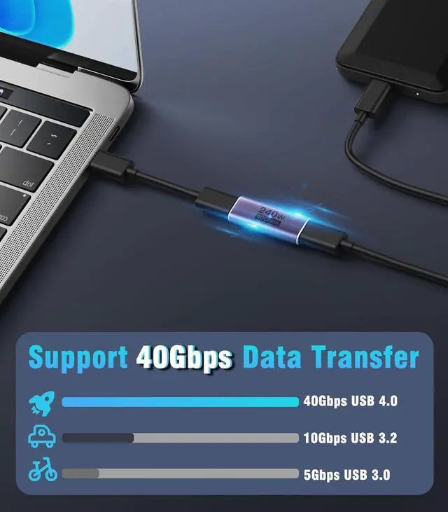 Alt view image 9 of 14 - USB C Female to Female Adapter USB C Coupler Supporting 240W Fast Charging/40Gbps Data Transfer USB Type C Extender with 8K@60Hz Video for MacBook iPad Thunderbolt 4/3-2 Pack