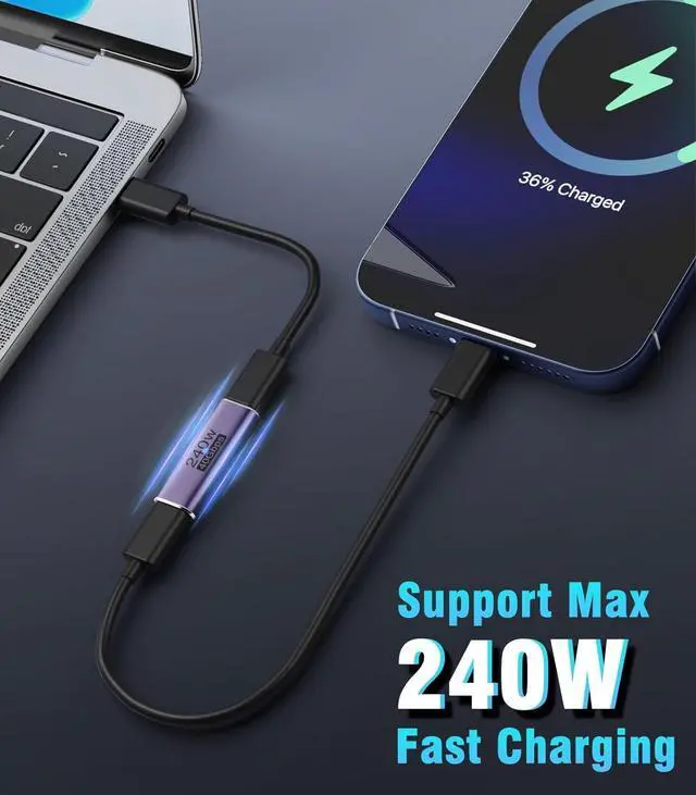 Alt view image 10 of 14 - USB C Female to Female Adapter USB C Coupler Supporting 240W Fast Charging/40Gbps Data Transfer USB Type C Extender with 8K@60Hz Video for MacBook iPad Thunderbolt 4/3-2 Pack