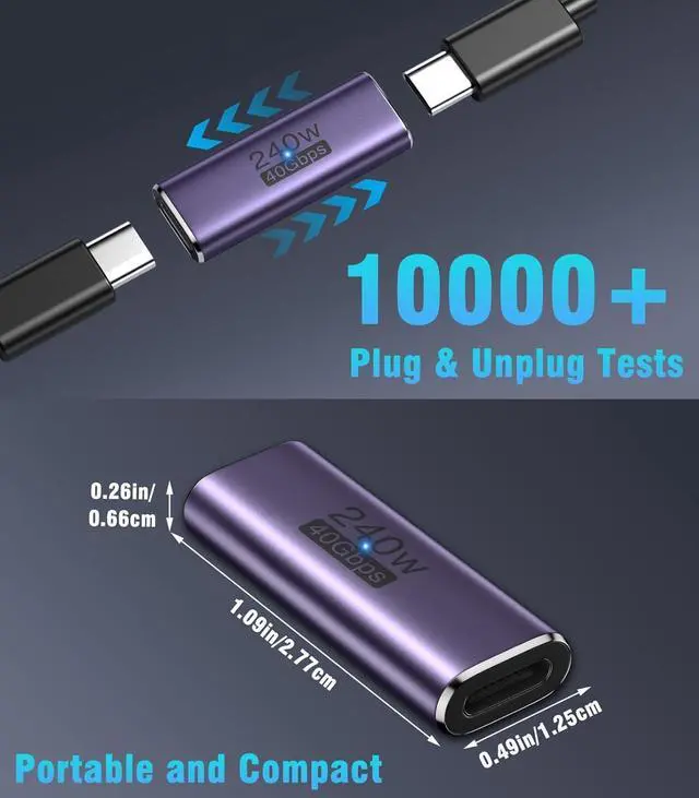 Alt view image 14 of 14 - USB C Female to Female Adapter USB C Coupler Supporting 240W Fast Charging/40Gbps Data Transfer USB Type C Extender with 8K@60Hz Video for MacBook iPad Thunderbolt 4/3-2 Pack
