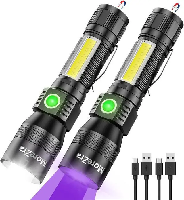 Alt view image 8 of 14 - UV Flashlight Black Light, 2 Pack 3 in 1 Super Bright Small Rechargeable Flashlights 1200 High Lumens, 7 Modes, Waterproof Magnetic LED Pocket Flash Light for Pet Urine Detection