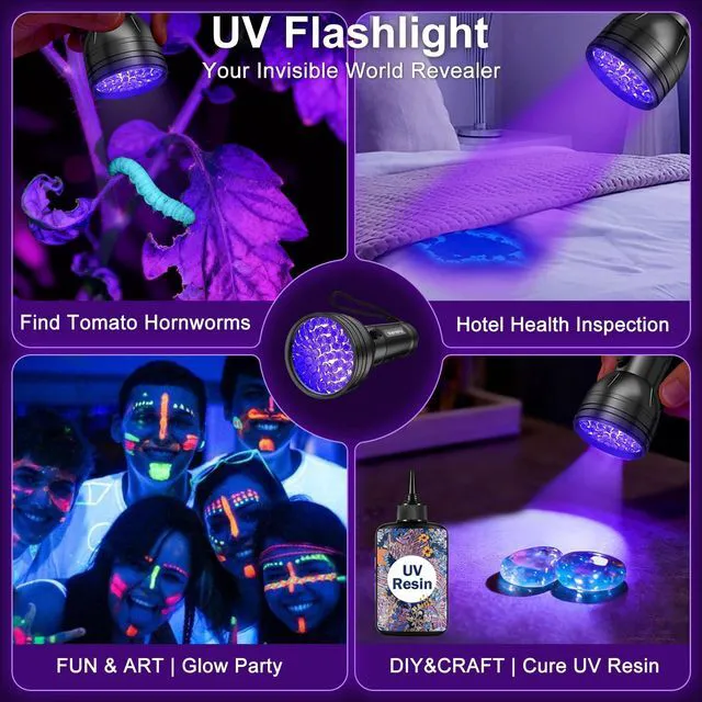 Alt view image 12 of 14 - UV Flashlight Black Light, 51 LED Blacklight Pet Urine Detector for Dog/Cat Urine, Dry Stains, Bed Bug, Resin Curing, Scorpions Finder