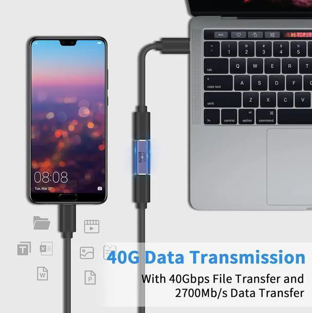 Alt view image 9 of 12 - USB C Female to Female Adapter USB C Coupler 240W Power Delivery 40Gbps USB C Female to Female Coupler USB C Extender with 8K@60Hz Compatible for iPad MacBook Thunderbolt 4/3 (2Pack)
