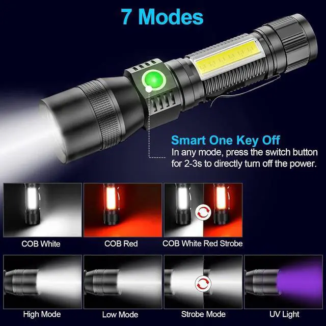 Alt view image 11 of 14 - UV Flashlight Black Light, 2 Pack 3 in 1 Super Bright Small Rechargeable Flashlights 1200 High Lumens, 7 Modes, Waterproof Magnetic LED Pocket Flash Light for Pet Urine Detection