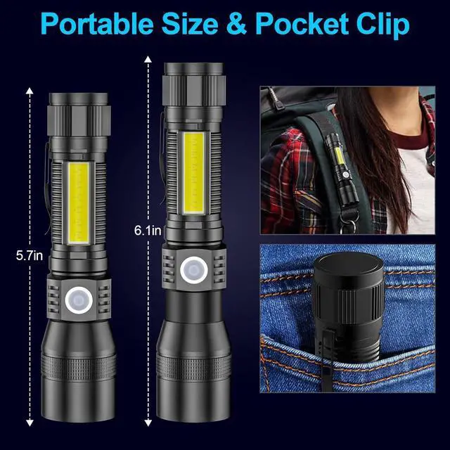Alt view image 13 of 14 - UV Flashlight Black Light, 2 Pack 3 in 1 Super Bright Small Rechargeable Flashlights 1200 High Lumens, 7 Modes, Waterproof Magnetic LED Pocket Flash Light for Pet Urine Detection