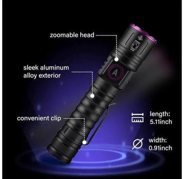 Alt view image 9 of 14 - UV Flashlight 365nm, Black Light Flashlight LED, USB Rechargeable UV Light, Blacklight Flashlights for UV Resin Light Curing, Leak Detection and Pet Urine Detection