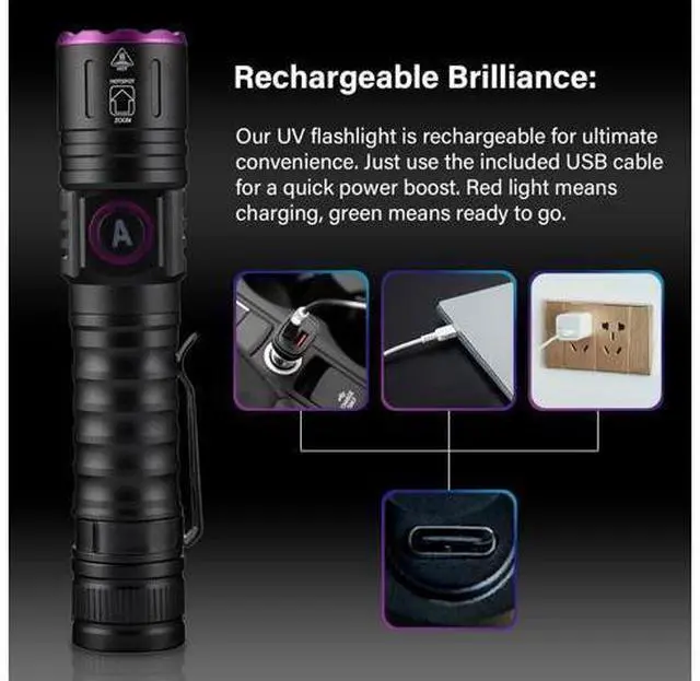 Alt view image 10 of 14 - UV Flashlight 365nm, Black Light Flashlight LED, USB Rechargeable UV Light, Blacklight Flashlights for UV Resin Light Curing, Leak Detection and Pet Urine Detection
