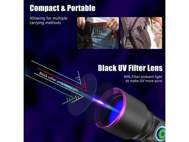Alt view image 9 of 14 - 365nm UV Flashlight Black Light Rechargeable, Powerful Blacklight Flashlights, Portable UV Light for Pet Urine Detection, Resin Curing, Rocks, Bed Bugs, Scorpion, Yooperlite, Uranium Glass, AC Leak