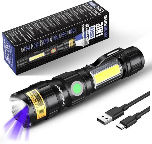 Alt view image 8 of 14 - DARKBEAM UV 365nm Flashlights USB Rechargeable LED 3 in 1 Blacklight, Ultraviolet Wood's Lamp, Anti-Counterfeit/Fluorescer Detection, Detector for Pet Urine, Black Lights 365 nm, Magnetic Base