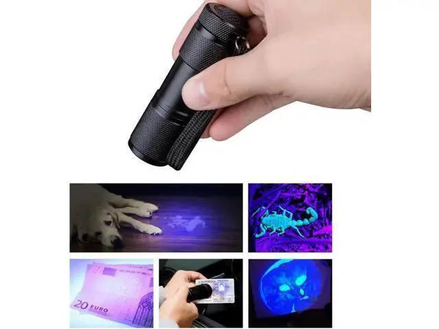 Alt view image 9 of 10 - 9 LED Mini UV Flashlight Ultraviolet Invisible Ink Marker Detection Torch Light Handheld Handy Pocket Lamp Using 3*AAA batteries