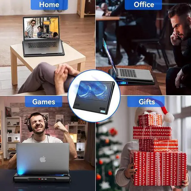 Alt view image 10 of 14 - Laptop Cooling Pad, Portable Ultra-Slim Quiet Laptop Notebook Cooler Cooling Pad Stand with 2 USB Powered Fans, Fits 12-16 Inches (Blue)