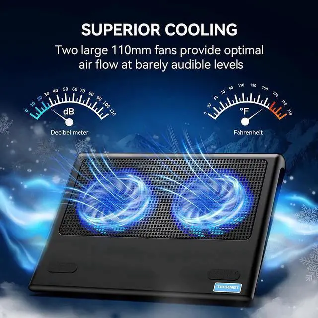Alt view image 14 of 14 - Laptop Cooling Pad, Portable Ultra-Slim Quiet Laptop Notebook Cooler Cooling Pad Stand with 2 USB Powered Fans, Fits 12-16 Inches (Blue)