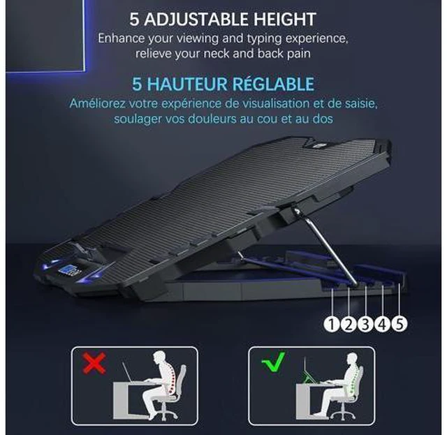 Alt view image 9 of 14 - TopMate C5 12-15.6 inch Gaming Laptop Cooler Cooling Pad | 5 Quiet Fans and LCD Screen | 2500RPM Strong Wind Designed for Gamers and Office
