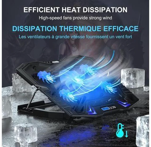 Alt view image 10 of 14 - TopMate C5 12-15.6 inch Gaming Laptop Cooler Cooling Pad | 5 Quiet Fans and LCD Screen | 2500RPM Strong Wind Designed for Gamers and Office