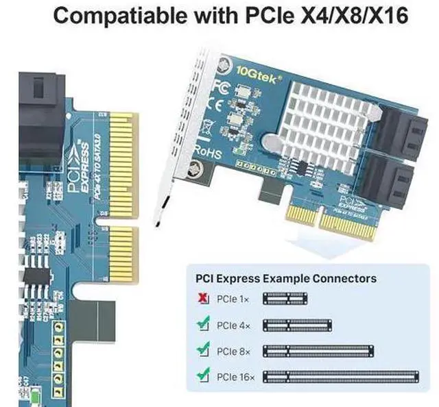 Alt view image 6 of 8 - 4-Port PCIe SATA Expansion Card, 6Gbps SATA III Controller with 4 Cables & Low Profile Bracket, PCIe x4, Support 4 Devices for PC/Server/NAS