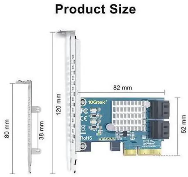 Alt view image 7 of 8 - 4-Port PCIe SATA Expansion Card, 6Gbps SATA III Controller with 4 Cables & Low Profile Bracket, PCIe x4, Support 4 Devices for PC/Server/NAS