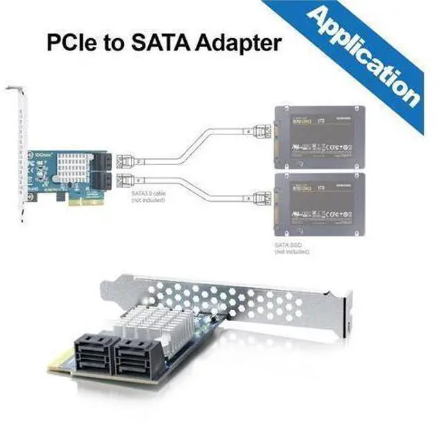 Alt view image 8 of 8 - 4-Port PCIe SATA Expansion Card, 6Gbps SATA III Controller with 4 Cables & Low Profile Bracket, PCIe x4, Support 4 Devices for PC/Server/NAS