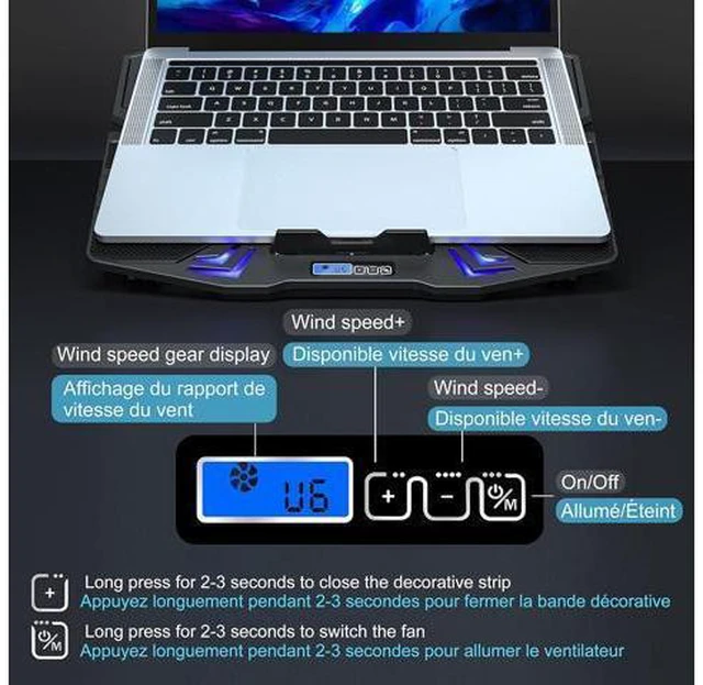 Alt view image 12 of 14 - TopMate C5 12-15.6 inch Gaming Laptop Cooler Cooling Pad | 5 Quiet Fans and LCD Screen | 2500RPM Strong Wind Designed for Gamers and Office