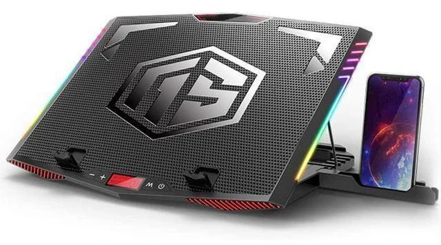 Alt view image 8 of 14 - MeFee RGB Laptop Cooling Pad for 15.6-21 Inch Professional Gaming Laptop Cooler with 6 Quiet Fans and Button Control, Pure Metal Panel Portable Cooler