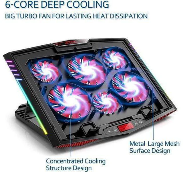 Alt view image 9 of 14 - MeFee RGB Laptop Cooling Pad for 15.6-21 Inch Professional Gaming Laptop Cooler with 6 Quiet Fans and Button Control, Pure Metal Panel Portable Cooler