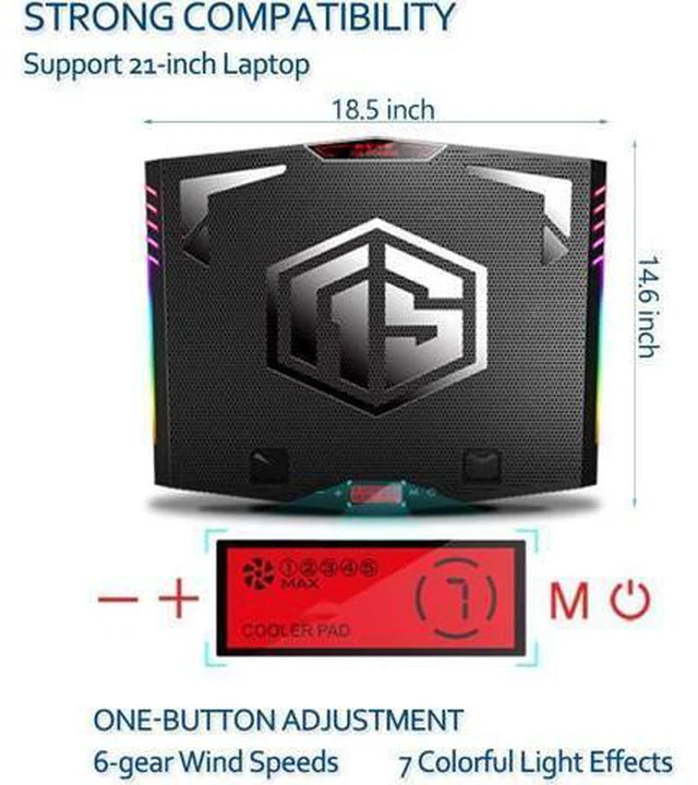 Alt view image 11 of 14 - MeFee RGB Laptop Cooling Pad for 15.6-21 Inch Professional Gaming Laptop Cooler with 6 Quiet Fans and Button Control, Pure Metal Panel Portable Cooler