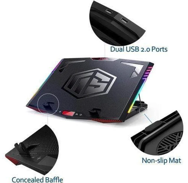 Alt view image 12 of 14 - MeFee RGB Laptop Cooling Pad for 15.6-21 Inch Professional Gaming Laptop Cooler with 6 Quiet Fans and Button Control, Pure Metal Panel Portable Cooler