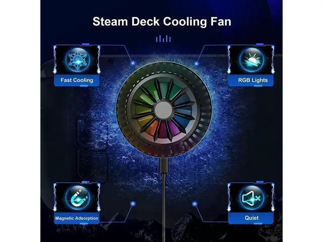 Alt view image 11 of 14 - Steam Deck Fan, Semiconductor Cooler for Steam Deck with 7-Blade Fan and RGB Colourful Light, 3 Seconds Fast Cooling Magnetic Fan Cooler for Steam Deck, Switch, Tablet, Cellphones
