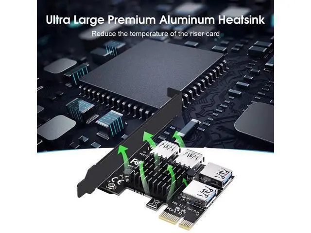 Alt view image 9 of 14 - Aomoproing PCIE 1 to 4 Ports PCI Express 16X Slots Riser Card USB 3.0 PCI-E Adapter Board Multiplier Port GPU Extender Miner Riser Card for BTC Bitcoin Miner Mining