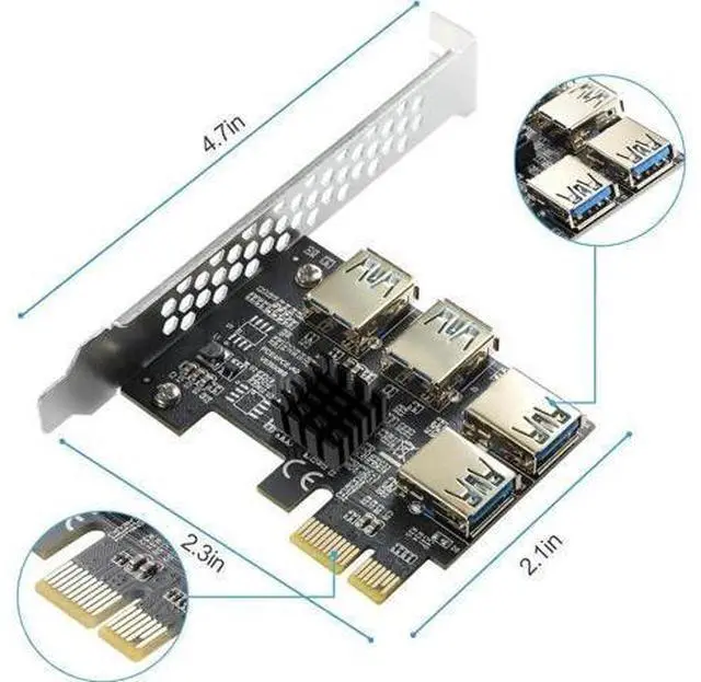 Alt view image 11 of 14 - Aomoproing PCI-E 1 to 4 PCI-Express 16X Slots Riser Card - Higher Stability USB 3.0 Adapter Multiplier Card for Bitcoin Mining Compatible with Windows Linux Mac(No USB Cables)