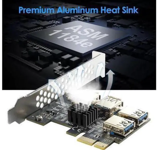 Alt view image 12 of 14 - Aomoproing PCI-E 1 to 4 PCI-Express 16X Slots Riser Card - Higher Stability USB 3.0 Adapter Multiplier Card for Bitcoin Mining Compatible with Windows Linux Mac(No USB Cables)