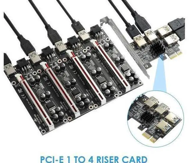 Alt view image 14 of 14 - Aomoproing PCI-E 1 to 4 PCI-Express 16X Slots Riser Card - Higher Stability USB 3.0 Adapter Multiplier Card for Bitcoin Mining Compatible with Windows Linux Mac(No USB Cables)