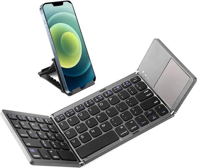 Alt view image 8 of 14 - Multi-Device Foldable Bluetooth Keyboard with Touchpad Rechargeable Dual-Mode(2.4G+BTx2) Wireless Keyboard with Holder, Portable Ultra Slim Folding Keyboard for Android Windows iOS Mac OS