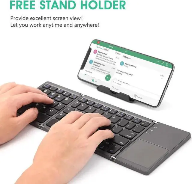 Alt view image 9 of 14 - Multi-Device Foldable Bluetooth Keyboard with Touchpad Rechargeable Dual-Mode(2.4G+BTx2) Wireless Keyboard with Holder, Portable Ultra Slim Folding Keyboard for Android Windows iOS Mac OS