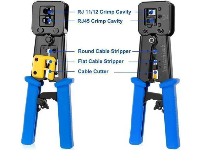 Alt view image 10 of 12 - J45 Crimp Tool Kit Pass Thru Cat5 Cat5e Cat6 RJ45 Crimping Tool with 20PCS RJ45 Cat6 Pass Through Connectors, 20PCS Covers, 1 Network Cable Tester,1 Wire Punch Down Cutter and 1 Mini Screwdriver