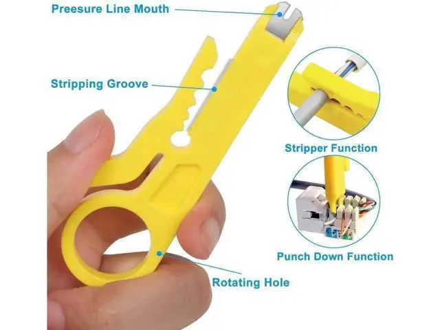 Alt view image 11 of 12 - J45 Crimp Tool Kit Pass Thru Cat5 Cat5e Cat6 RJ45 Crimping Tool with 20PCS RJ45 Cat6 Pass Through Connectors, 20PCS Covers, 1 Network Cable Tester,1 Wire Punch Down Cutter and 1 Mini Screwdriver