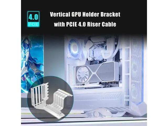 Alt view image 12 of 14 - Aomoproing 3-Slot GPU Support Bracket with 150mm PCIe 4.0 Riser Cable for GPU Vertical Mount, Compatible with RTX 40/30 Series and Radeon RX7000/RX6000 Series, PC Cases with Open PCI 7/8-slot Design