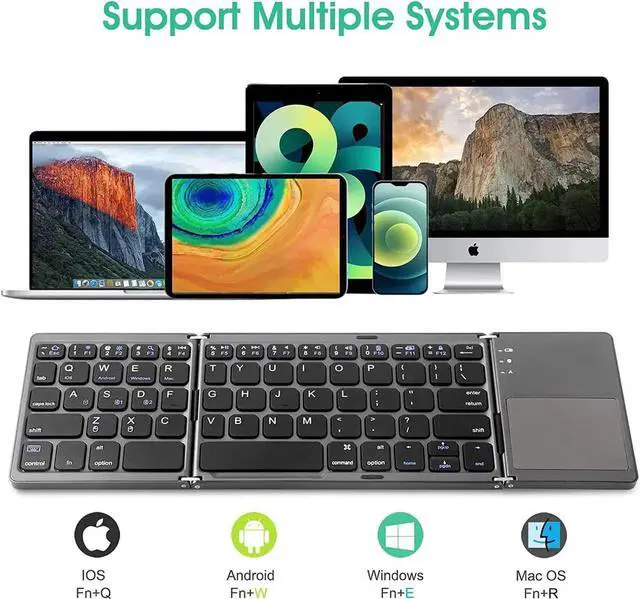Alt view image 12 of 14 - Multi-Device Foldable Bluetooth Keyboard with Touchpad Rechargeable Dual-Mode(2.4G+BTx2) Wireless Keyboard with Holder, Portable Ultra Slim Folding Keyboard for Android Windows iOS Mac OS