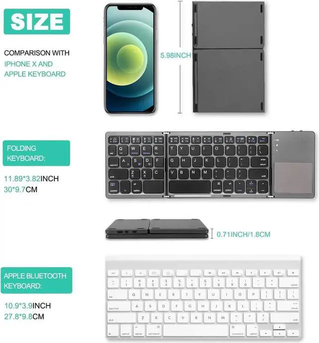 Alt view image 13 of 14 - Multi-Device Foldable Bluetooth Keyboard with Touchpad Rechargeable Dual-Mode(2.4G+BTx2) Wireless Keyboard with Holder, Portable Ultra Slim Folding Keyboard for Android Windows iOS Mac OS
