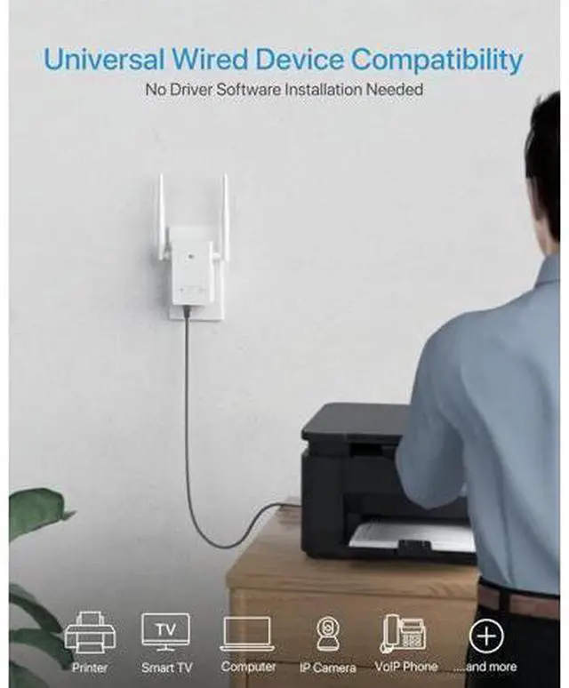 Alt view image 11 of 14 - Universal WiFi to Ethernet Adapter 300Mbps on 2.4GHz WiFi to Wired Converter Wireless Bridge with RJ45 Port for Printer Smart TV Blu-Ray Player etc Connect a Wired Device to Wi-Fi