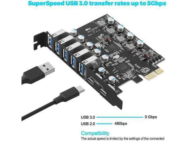 Alt view image 11 of 14 - AomoproingPCI-E to USB 3.0 7-Port(2X USB-C - 5X Type-A) Expansion Card,PCI Express USB Add in Card, Internal USB3 Hub Converter for Desktop PC Adapter Support Windows 10/8/7/XP and MAC OS 10.8.2 Above