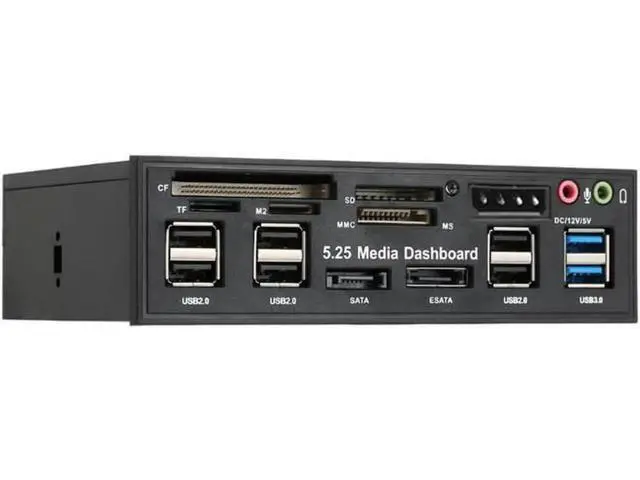 Alt view image 7 of 12 - Multi-Function USB 3.0 Hub eSATA SATA Port Internal Card Reader PC Dashboard Media Front Panel Audio for SD MS CF TF M2 MMC Memory Cards Fits 5.25" Bay