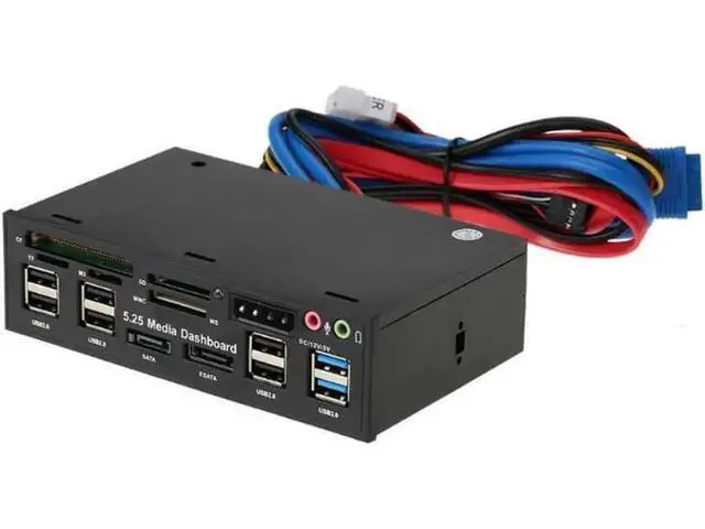 Alt view image 8 of 12 - Multi-Function USB 3.0 Hub eSATA SATA Port Internal Card Reader PC Dashboard Media Front Panel Audio for SD MS CF TF M2 MMC Memory Cards Fits 5.25" Bay