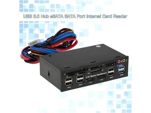 Alt view image 9 of 12 - Multi-Function USB 3.0 Hub eSATA SATA Port Internal Card Reader PC Dashboard Media Front Panel Audio for SD MS CF TF M2 MMC Memory Cards Fits 5.25" Bay
