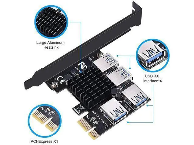 Alt view image 12 of 14 - Aomoproing PCIE 1 to 4 Ports PCI Express 16X Slots Riser Card USB 3.0 PCI-E Adapter Board Multiplier Port GPU Extender Miner Riser Card for BTC Bitcoin Miner Mining
