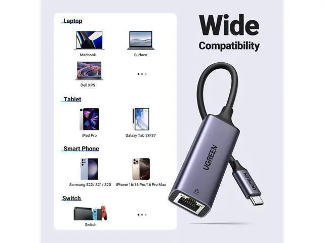 Alt view image 8 of 12 - UGREEN USB C to 1Gbps Ethernet Adapter, Thunderbolt 4/3 Compatible Aluminum RJ45 Network Dongle Plug and Play, USB-C LAN Adapter for MacBook Pro/Air, iPhone 16 Pro/Max, iPad, Dell XPS Laptops