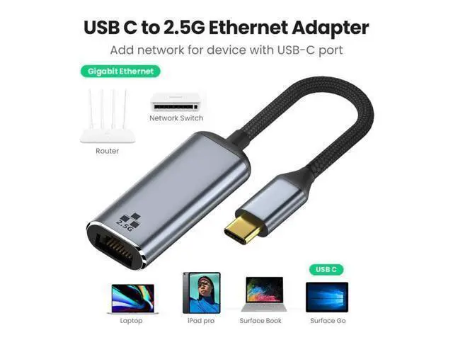 Alt view image 8 of 12 - CY USB C to 2.5Gbps Ethernet Adapter,USB 3.1 Type C to RJ45 2500Mbps GBE Gigabit Ethernet Network LAN Cable Adapter for Laptop