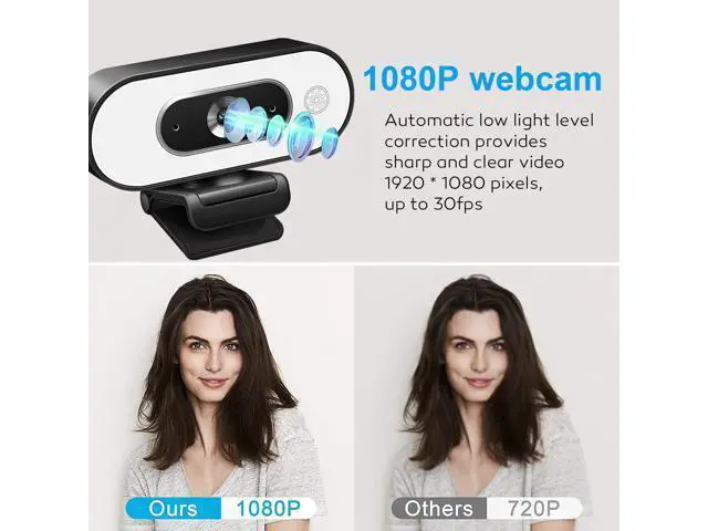 Alt view image 7 of 10 - 1080P Webcam with Ring Light - Laptop Ring Camera with Microphone 3-Level Brightness, Streaming Webcam with Tripod ,Plug and Play Stream Camera with Light for Laptop, PC, Mac, Zoom, Skype, Facetime